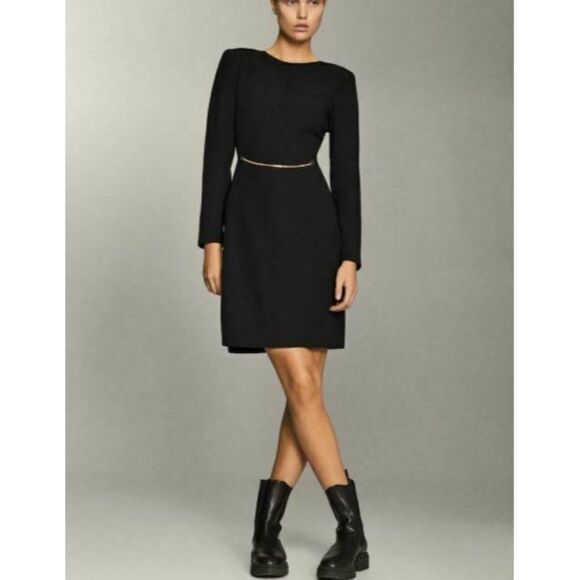 Massimo Dutti Womans Mini Black Dress w Chain Size US 2 EUR 34 NWOT 6614/996 - Picture 1 of 7